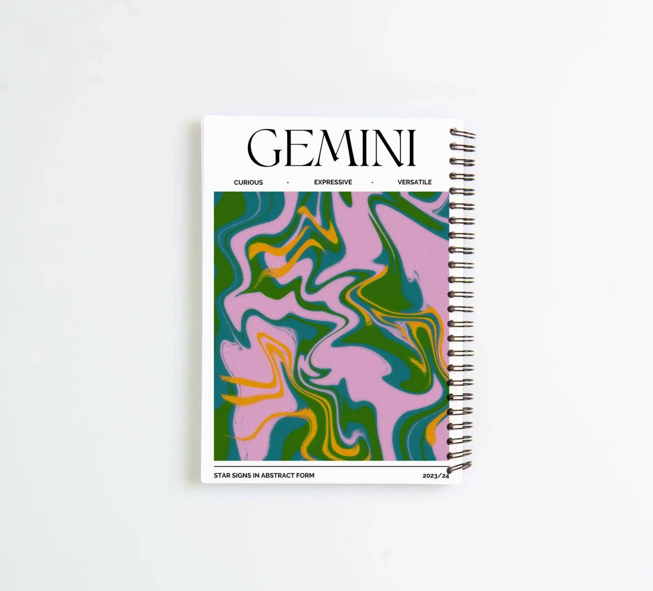 Gemini Zodiac Print – Dynamic, Expressive & Playful carnet à spirale de PrintCessStudio