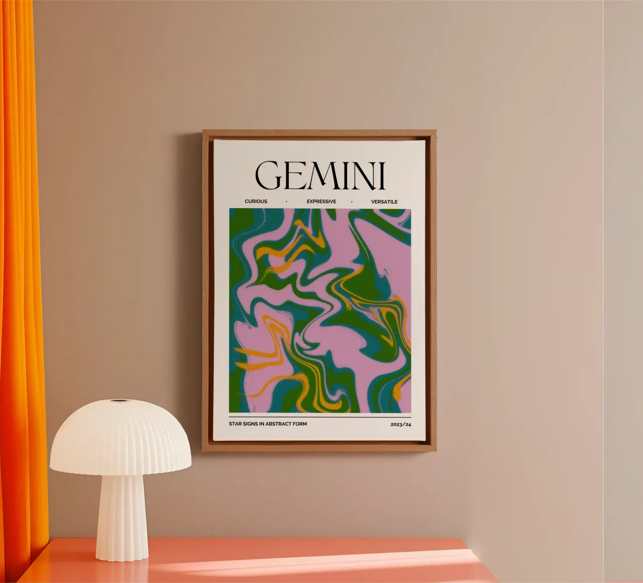Gemini Zodiac Print – Dynamic, Expressive & Playful canvas van PrintCessStudio