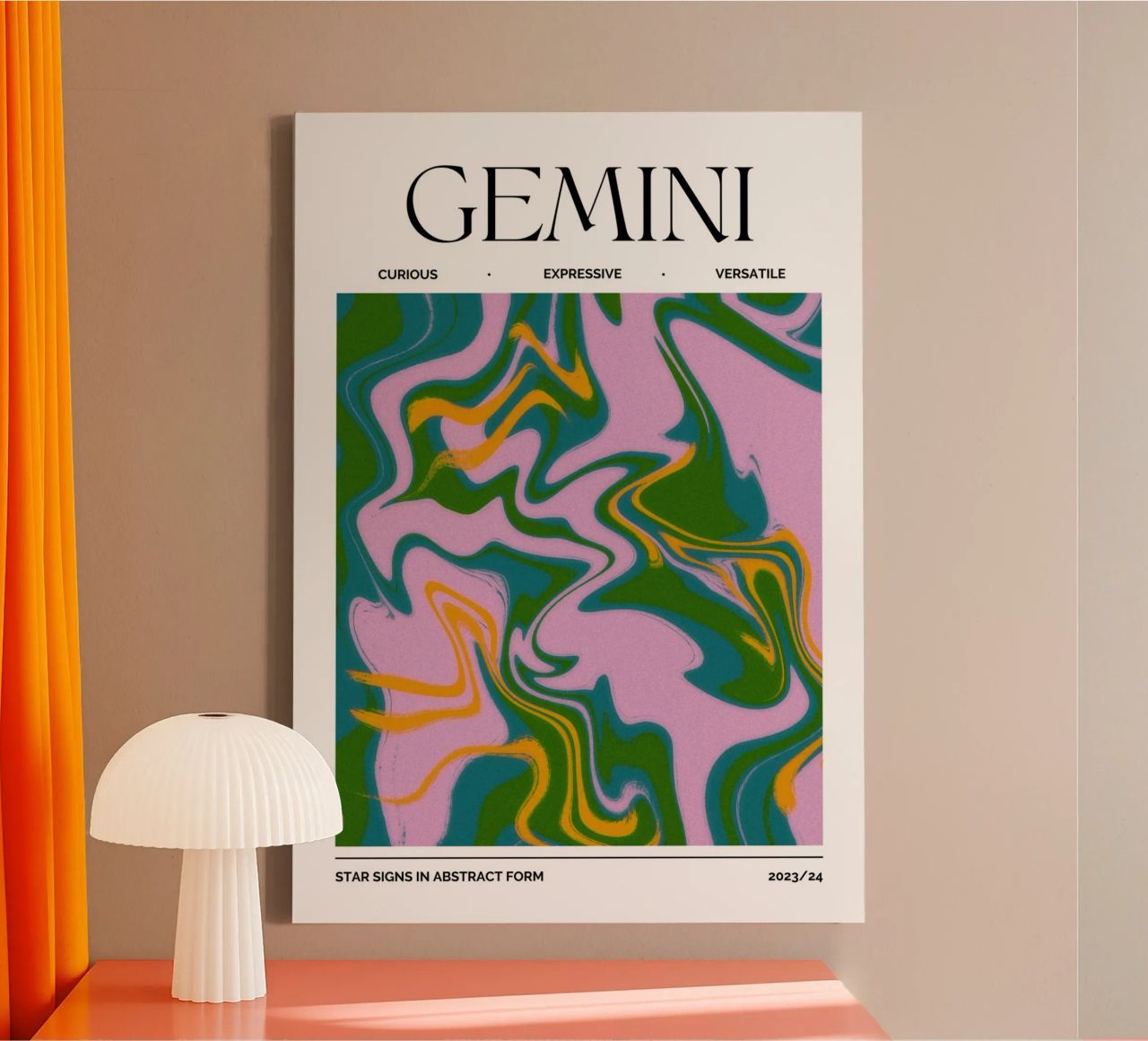 Gemini Zodiac Print – Dynamic, Expressive & Playful tela da PrintCessStudio