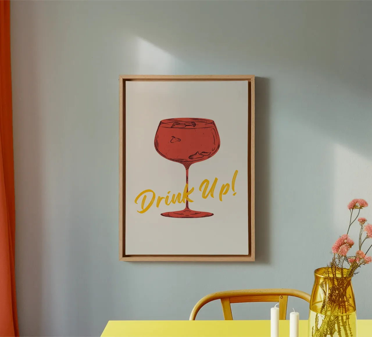 "Drink Up" Cocktail Glass Print – Playful & Stylish tela con Cornice a cassetta da PrintCessStudio