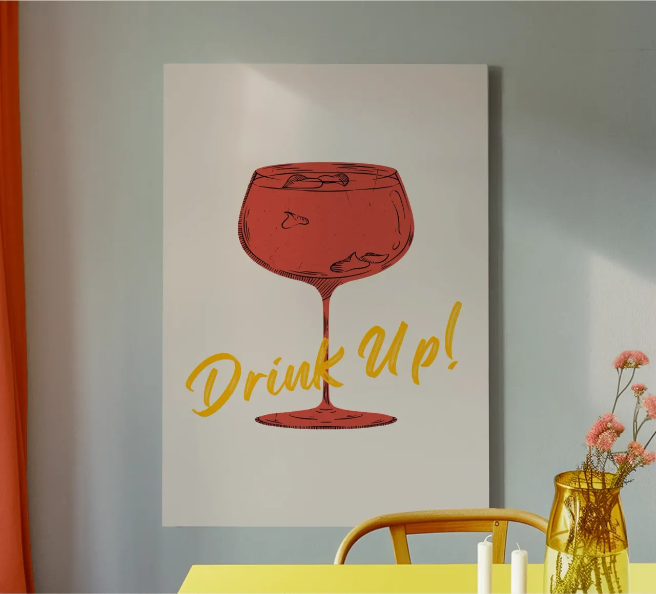 "Drink Up" Cocktail Glass Print – Playful & Stylish tela con Cornice a cassetta da PrintCessStudio