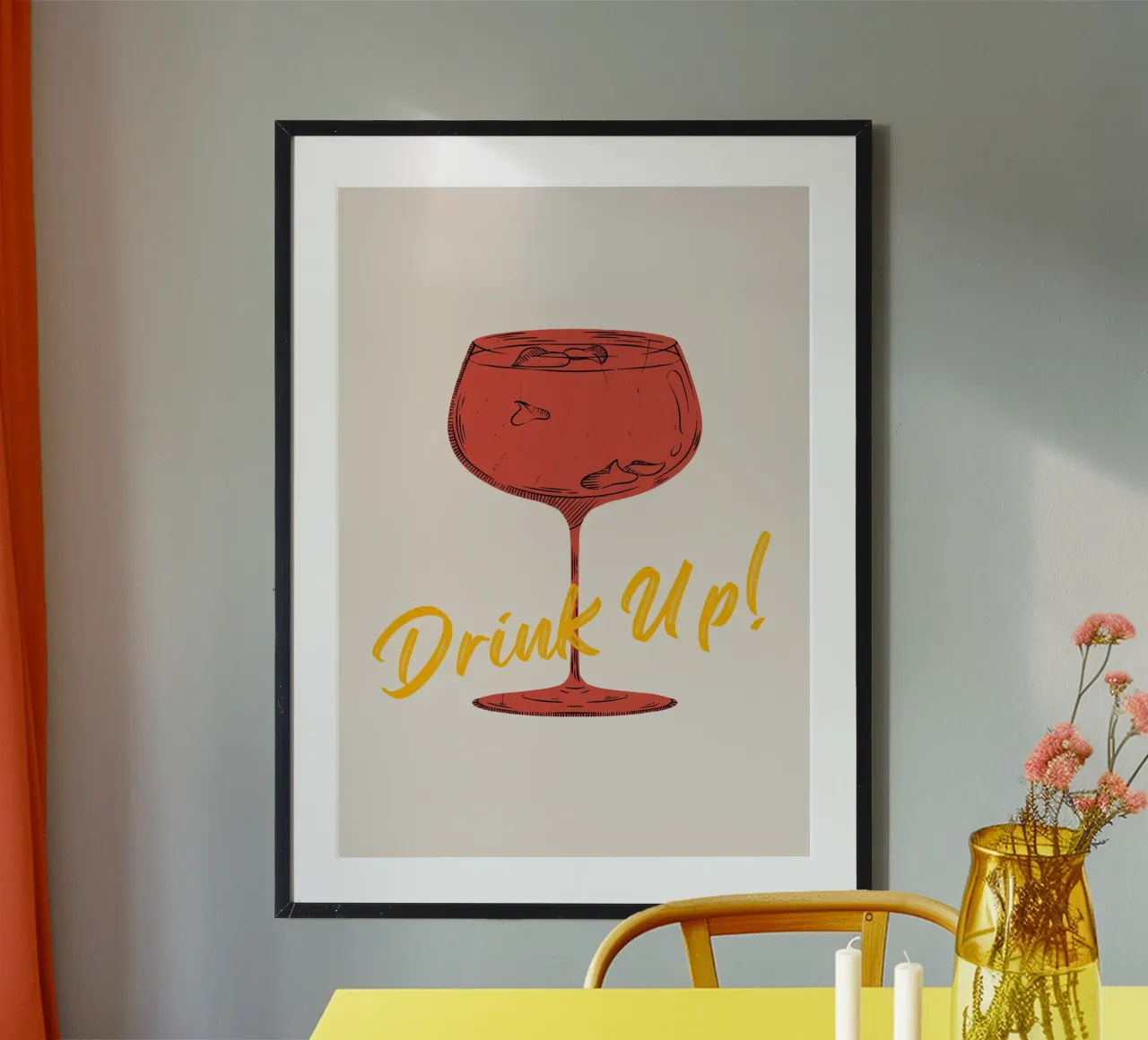 "Drink Up" Cocktail Glass Print – Playful & Stylish carta hahnemühle da PrintCessStudio