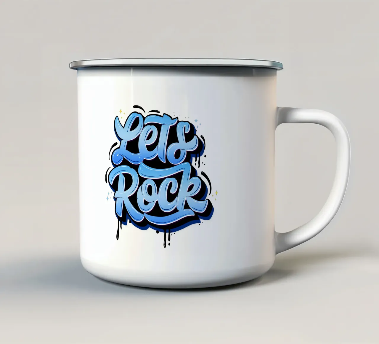 Let's Rock And Have a Good Time. Hand Lettering. Good Vibes enamel mug by CalliLetters