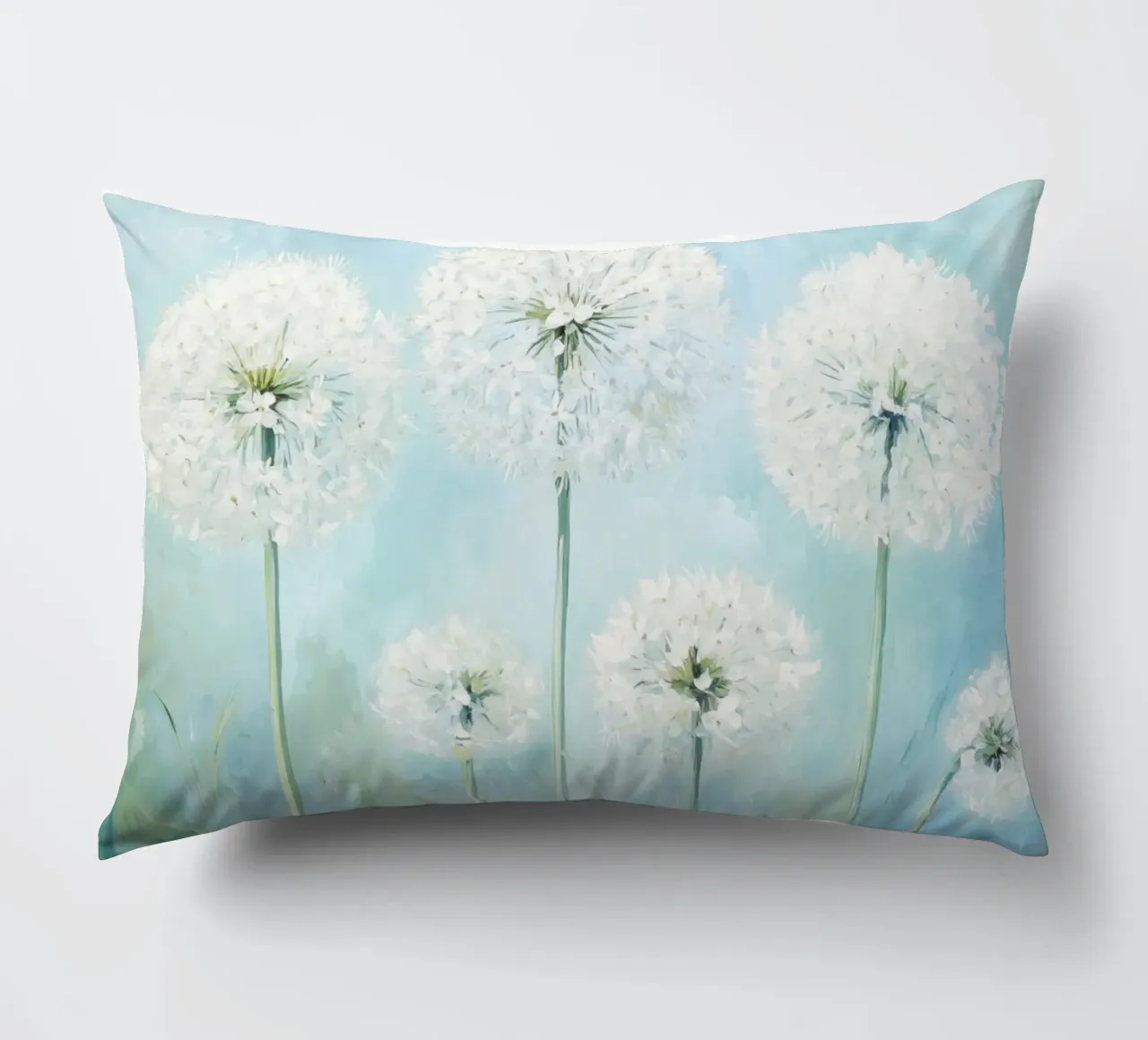 Dreamy Blue Dandelion Fields decorative cushion by Modern Muse