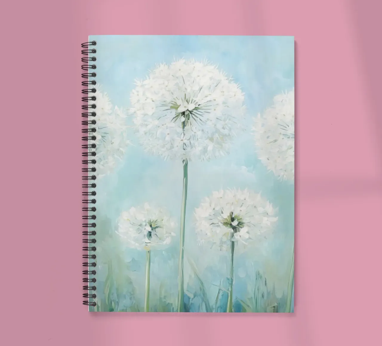 Dreamy Blue Dandelion Fields spiral notebook by Modern Muse