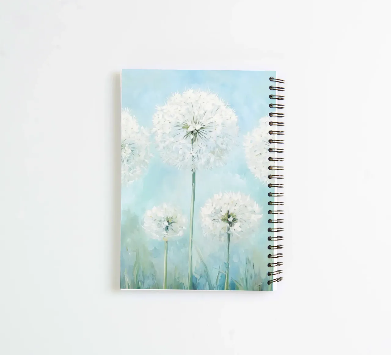 Dreamy Blue Dandelion Fields spiral notebook by Modern Muse