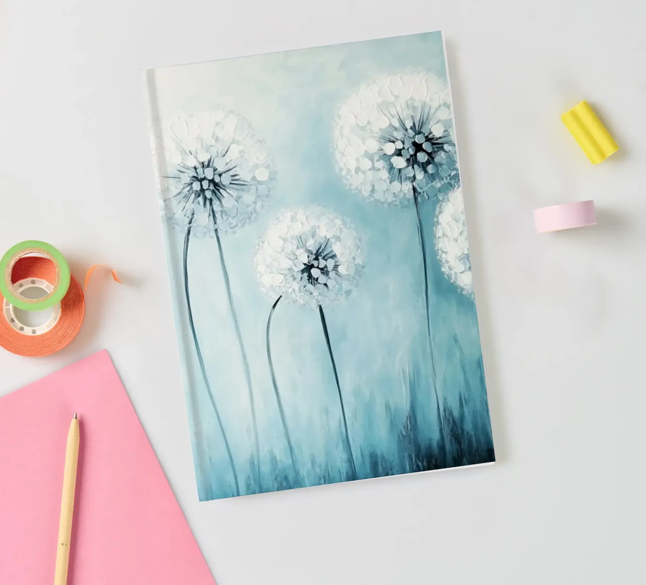 Dandelion Dreams in Blue notebook by Modern Muse