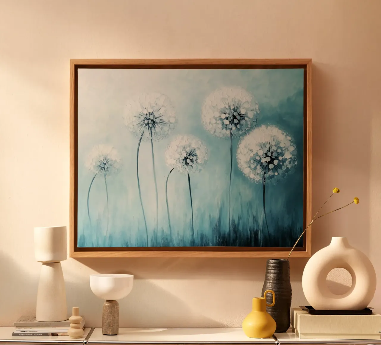 Dandelion Dreams in Blauw canvas van Modern Muse