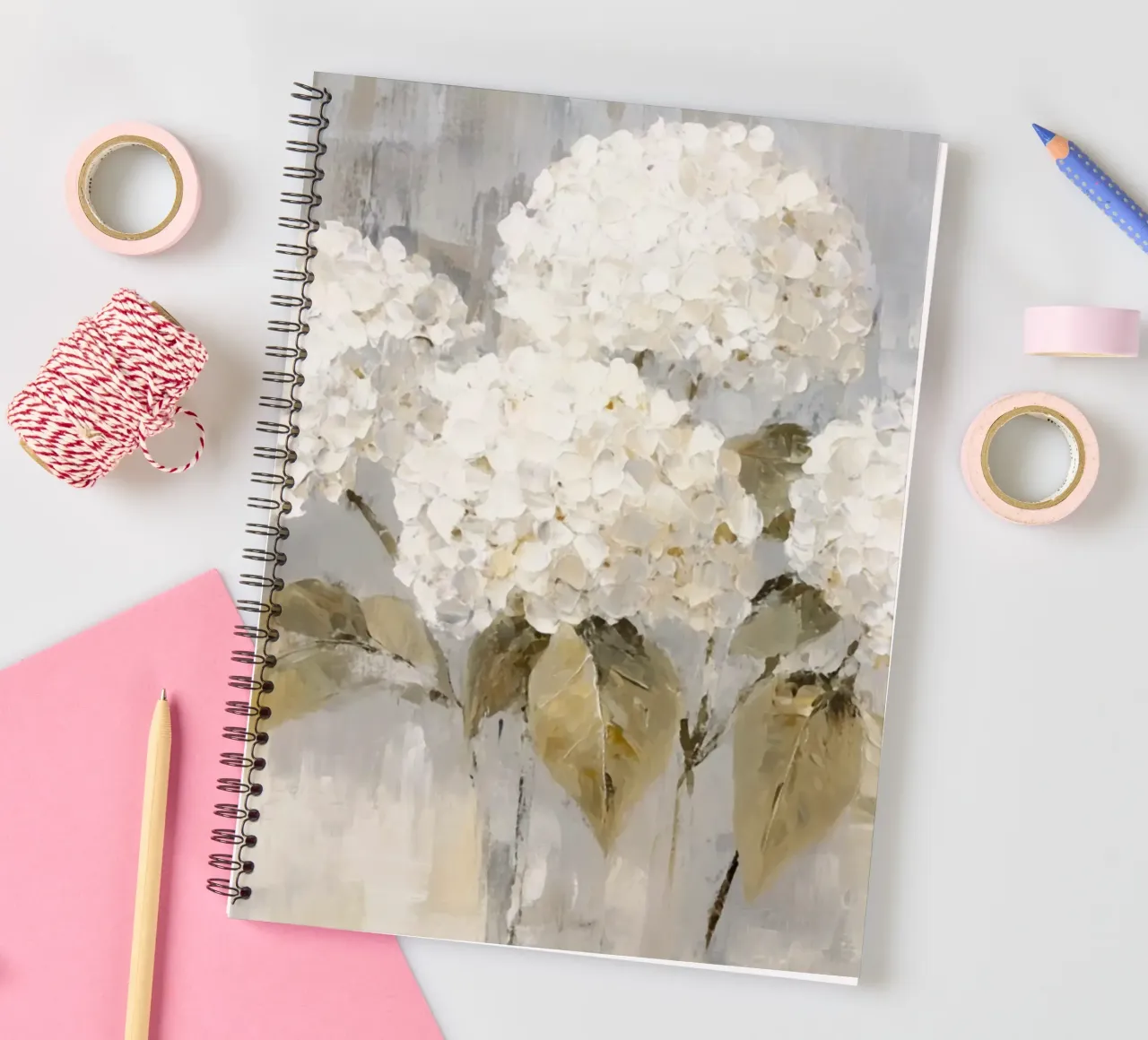 Soft White Hydrangea Hues spiral notebook by Modern Muse