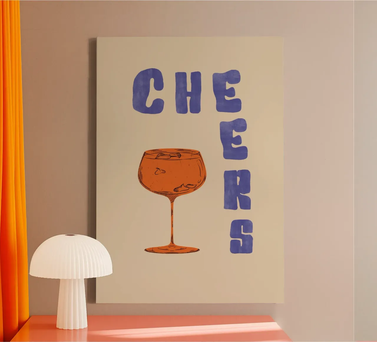 "Sips of Celebration" – Abstract Cheers Print with Cocktail tela con Cornice a cassetta da PrintCessStudio