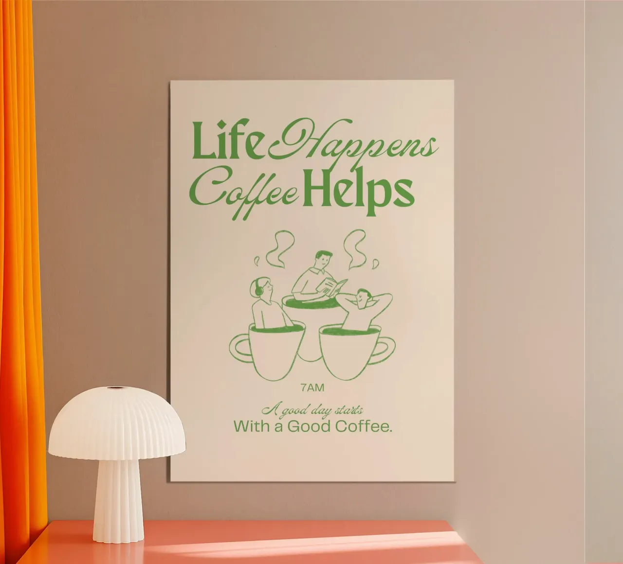 "Life Happens, Coffee Helps" Retro Print – Nostalgic & Cozy carta hahnemühle da PrintCessStudio