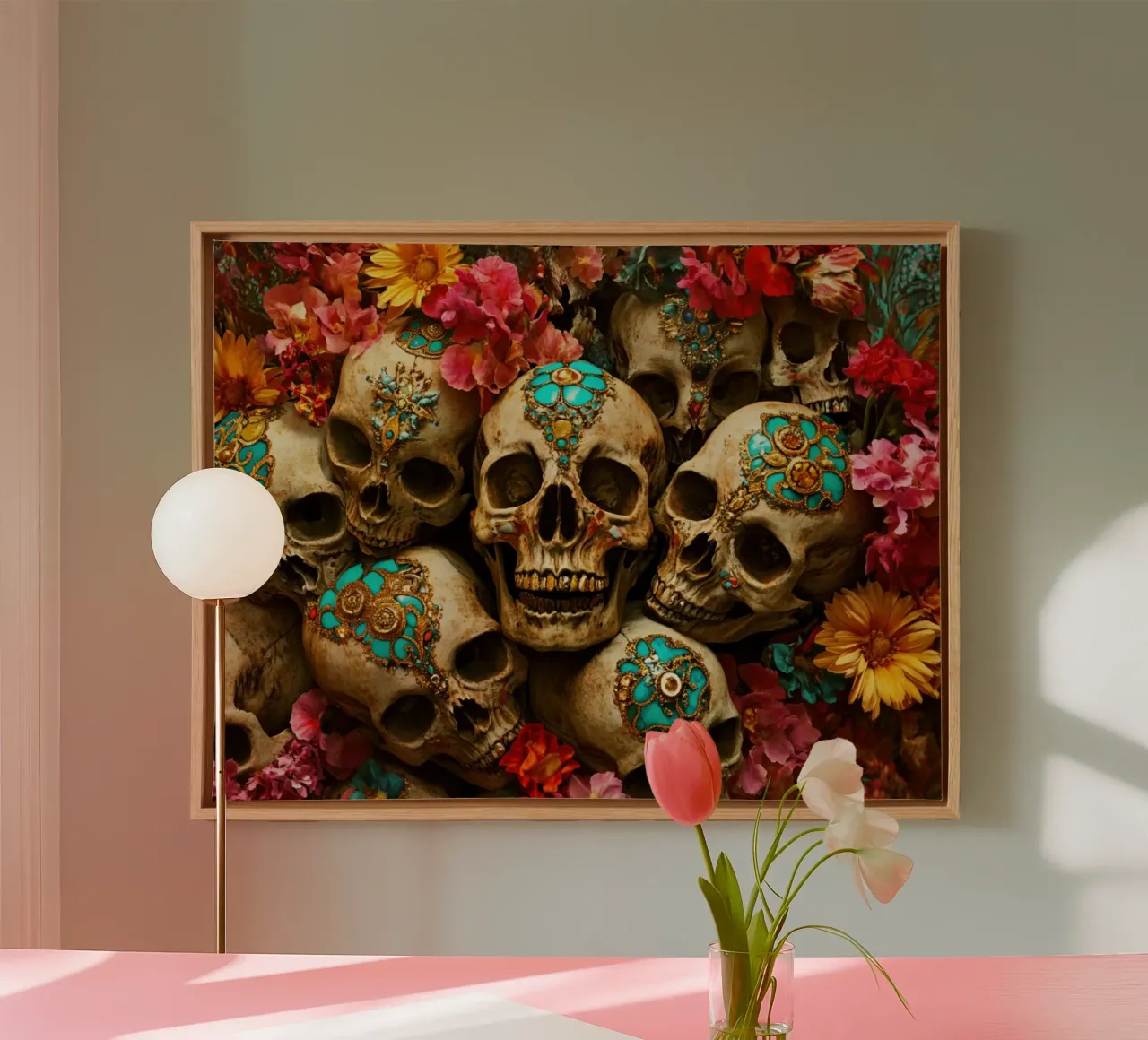 Crânes dorés avec fleurs toile de Modern Muse