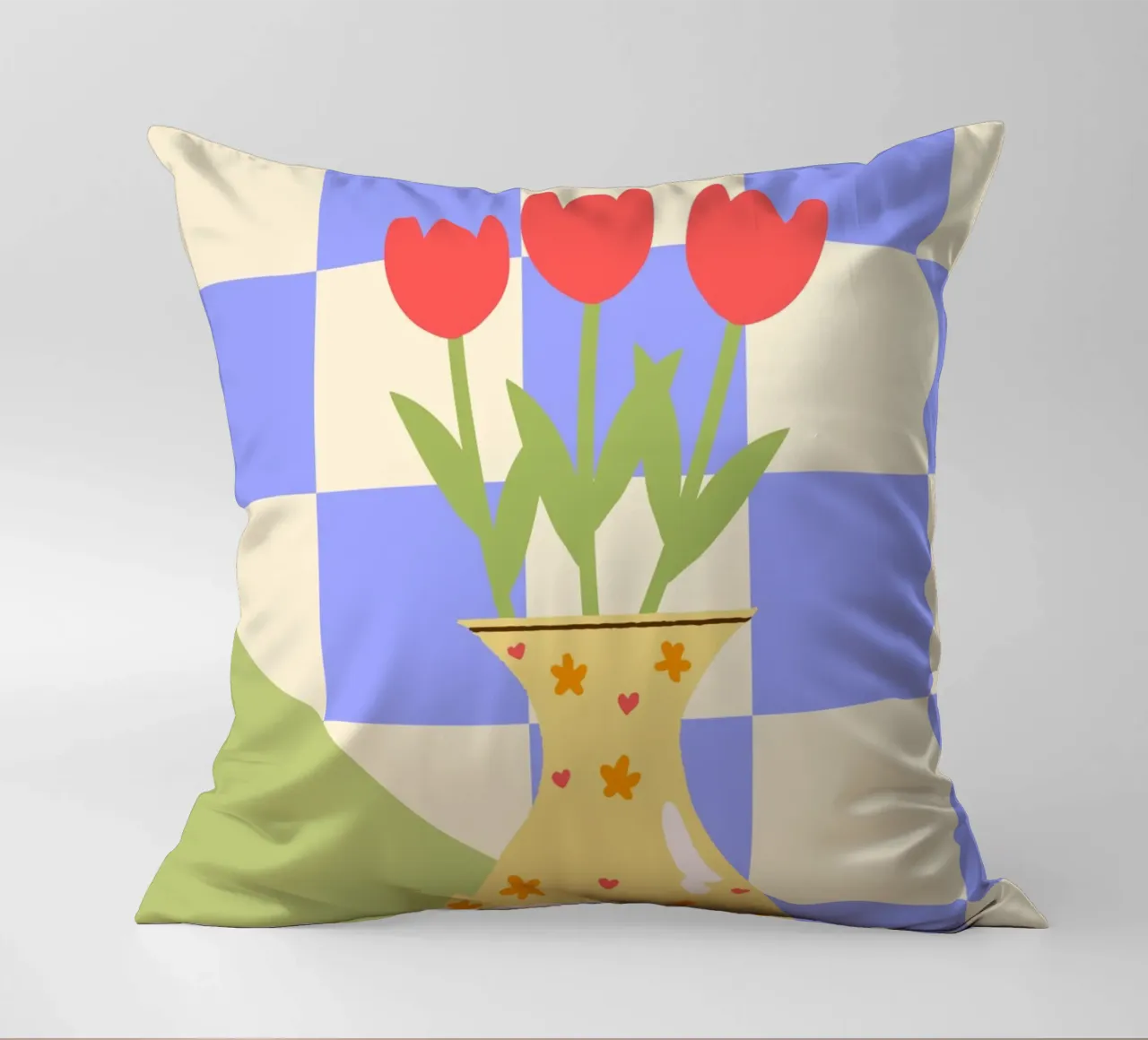 "Checkered Flowers" – Abstract Vase Print cuscino da PrintCessStudio