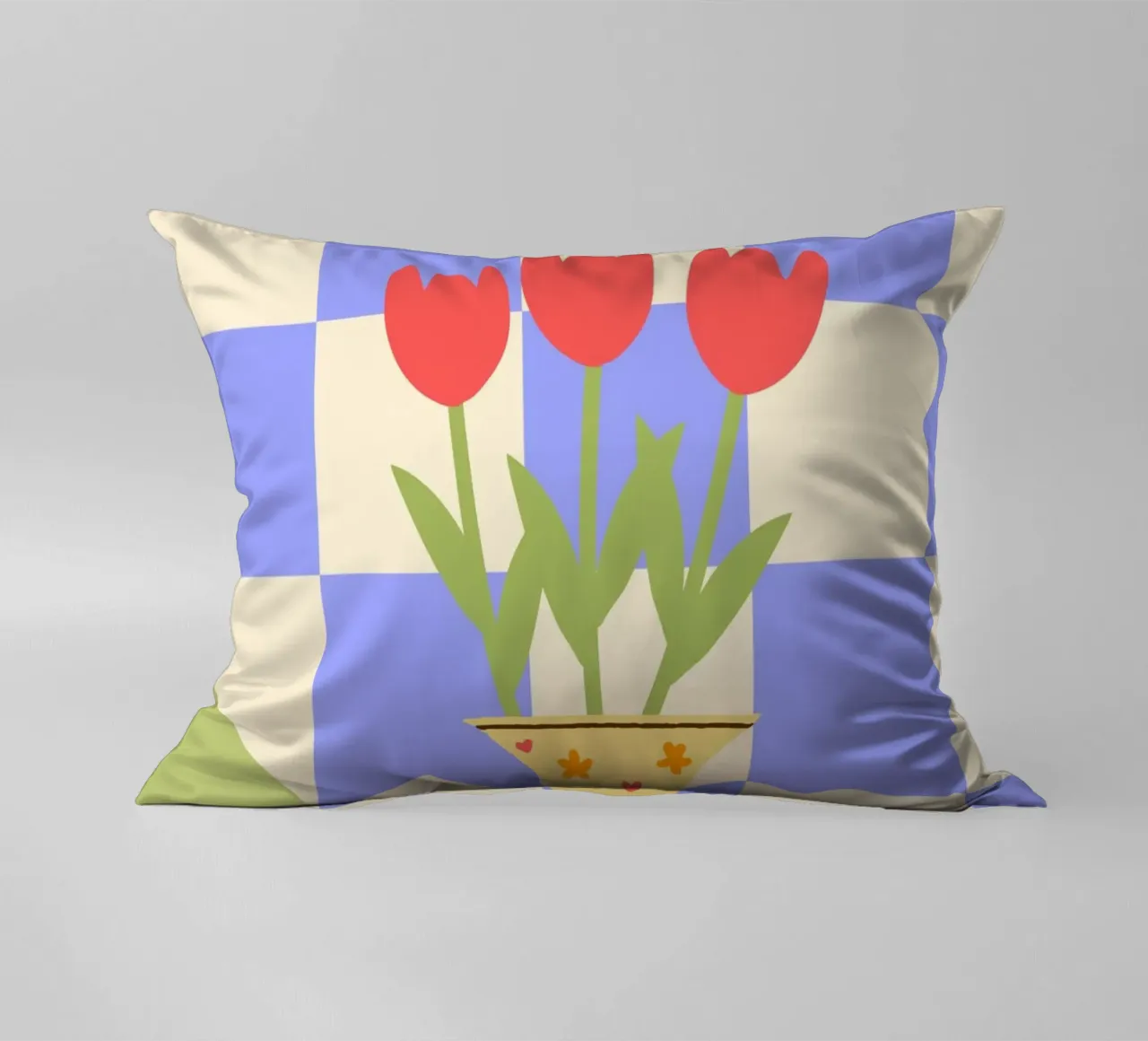 "Checkered Flowers" – Abstract Vase Print cuscino da PrintCessStudio