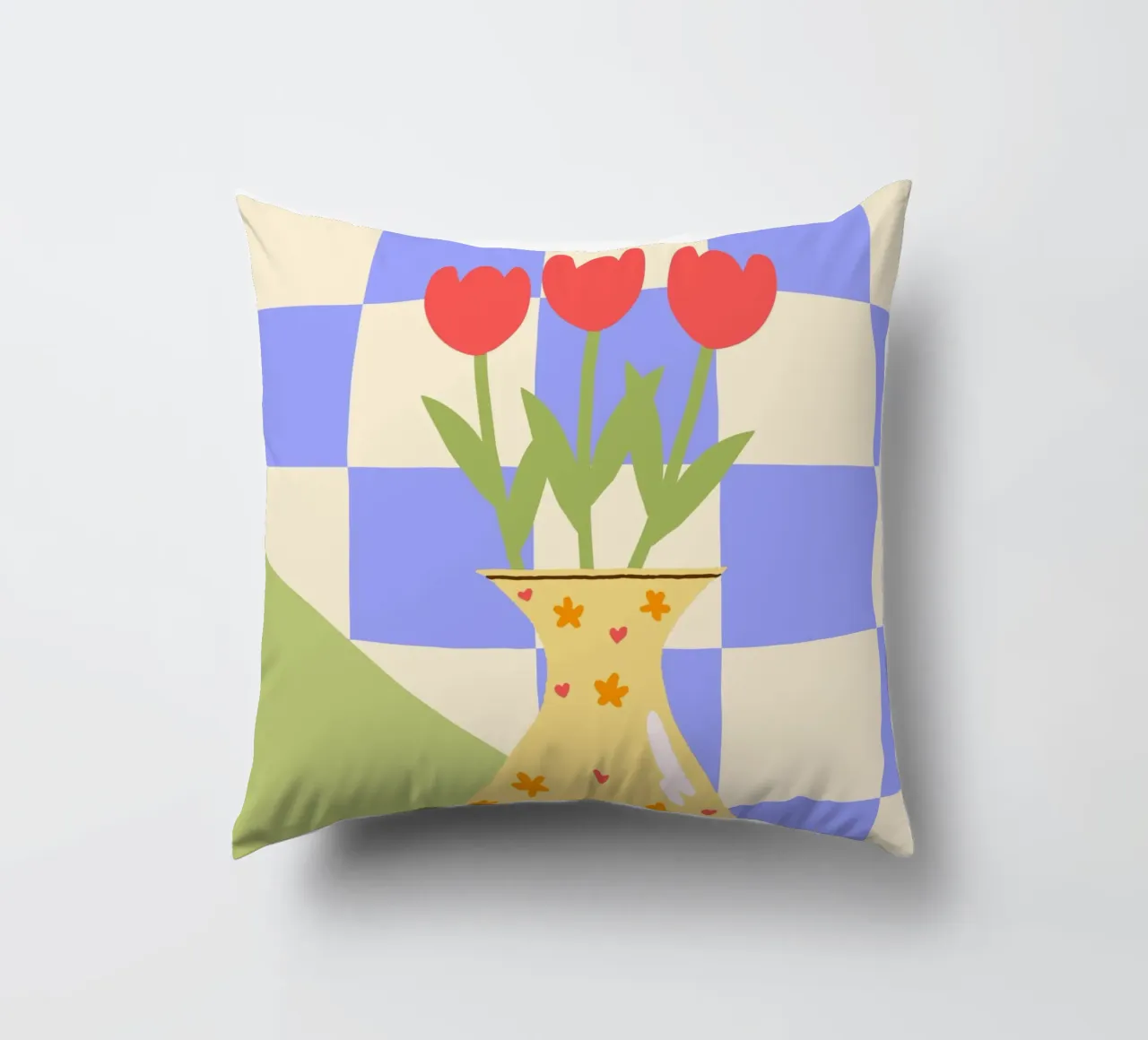 "Checkered Flowers" – Abstract Vase Print cuscino da PrintCessStudio