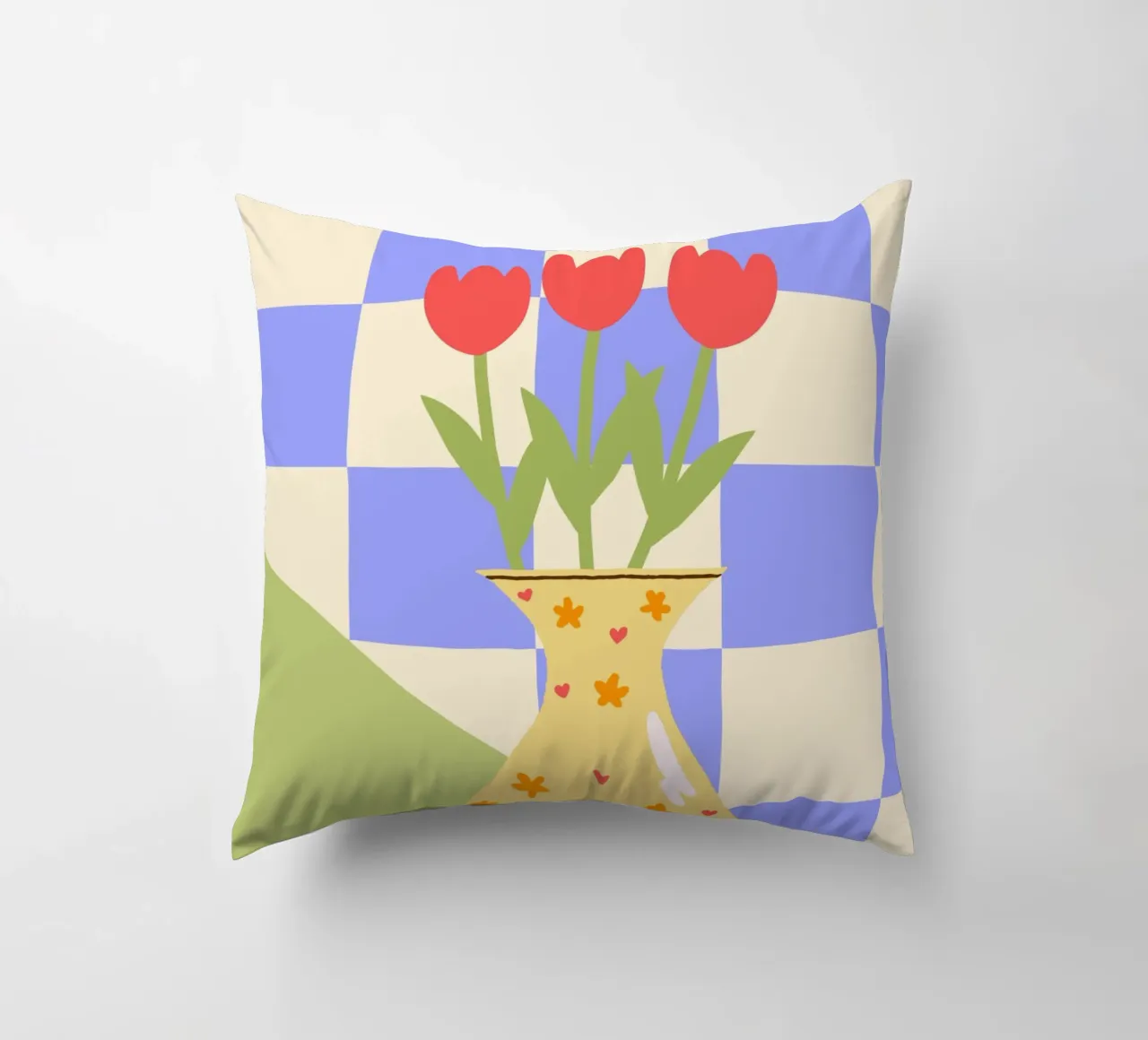 "Checkered Flowers" – Abstract Vase Print cuscino da PrintCessStudio