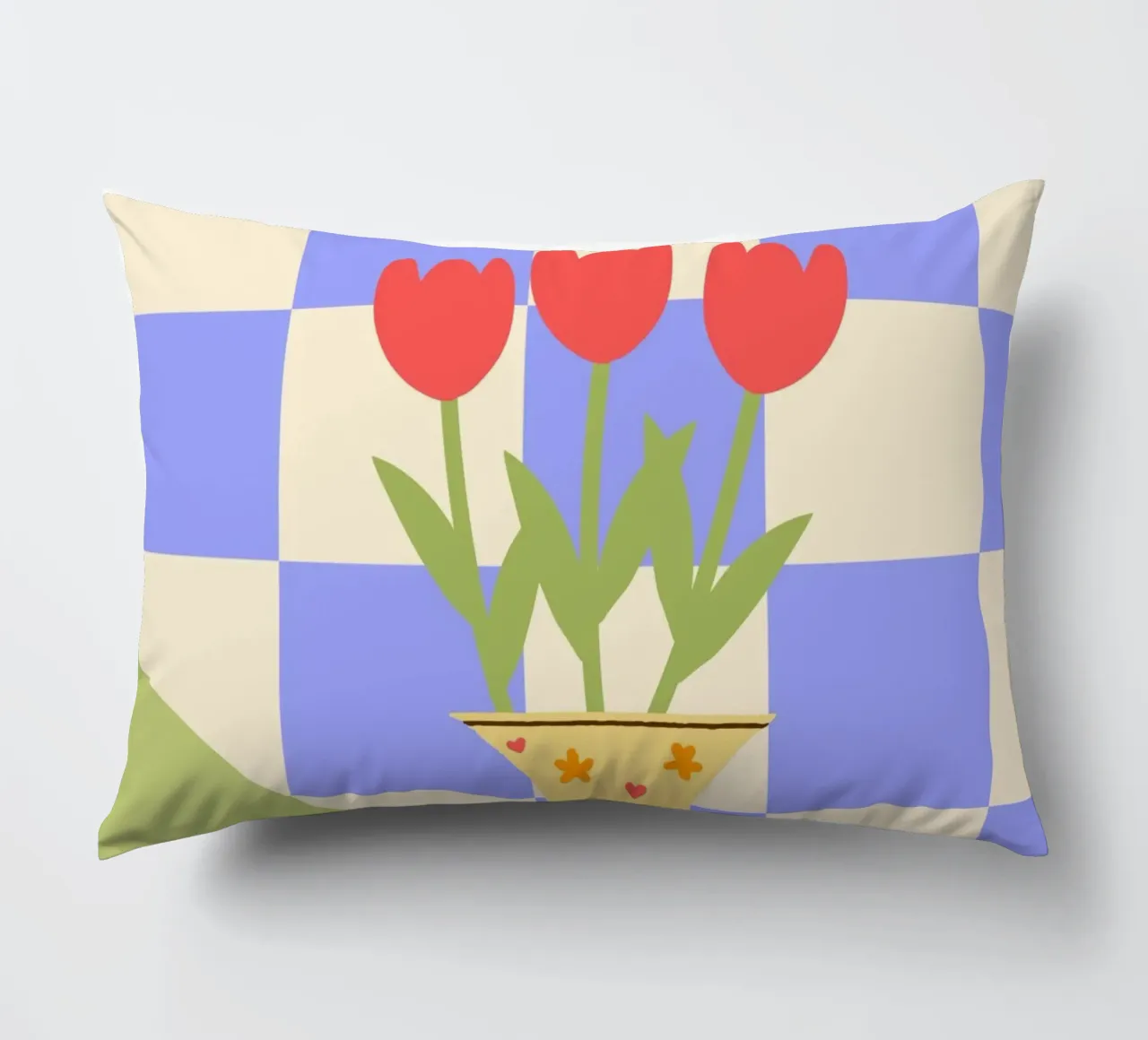 "Checkered Flowers" – Abstract Vase Print cuscino da PrintCessStudio