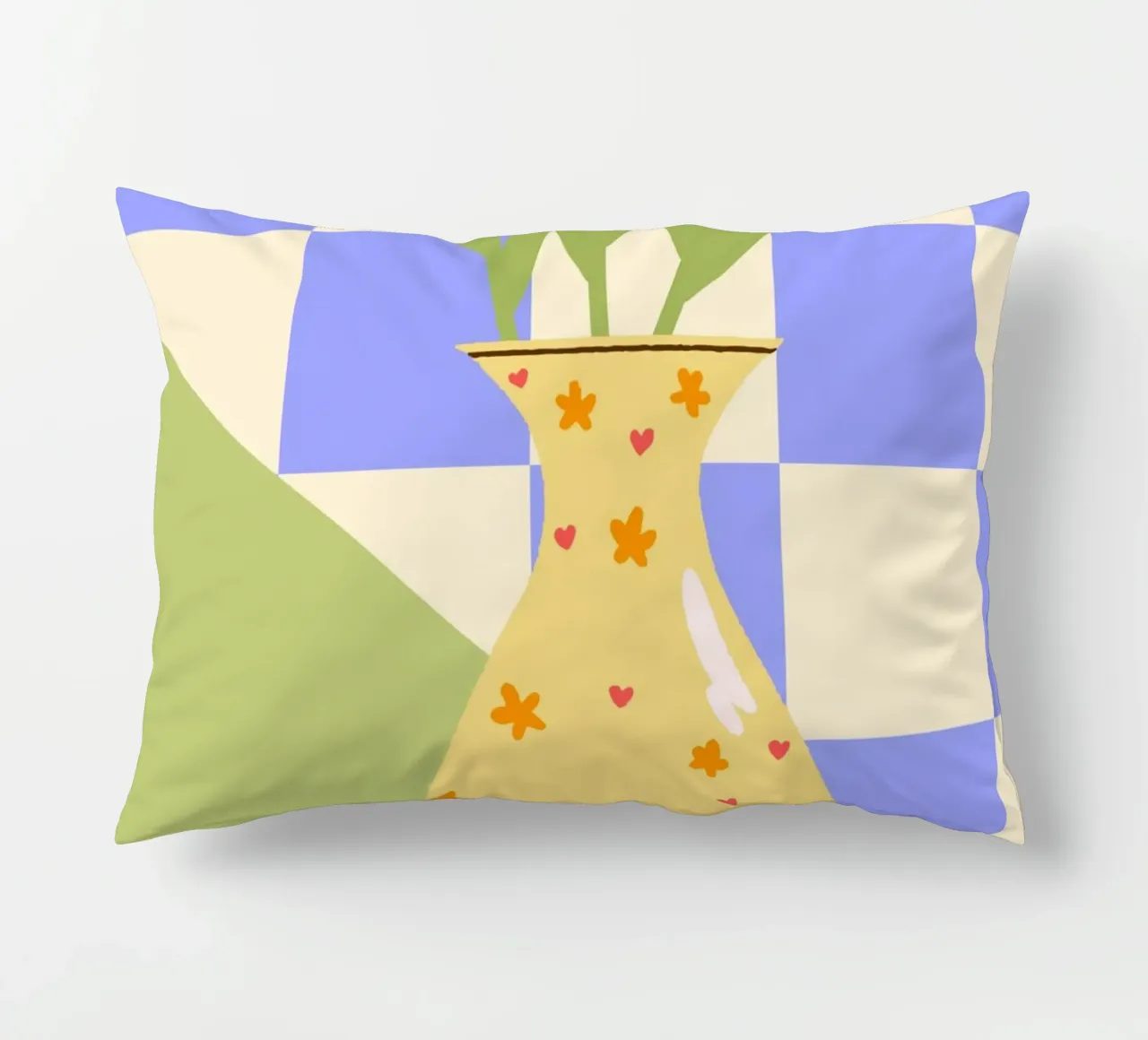 "Checkered Flowers" – Abstract Vase Print cuscino da PrintCessStudio