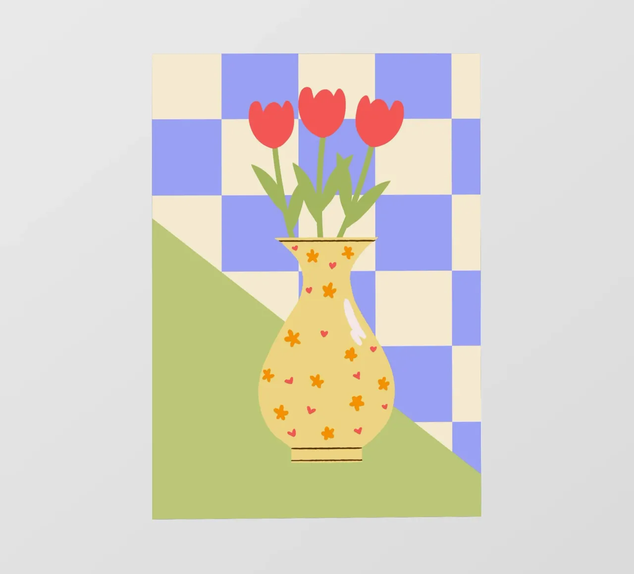 "Checkered Flowers" – Abstract Vase Print pellicola backlit da PrintCessStudio