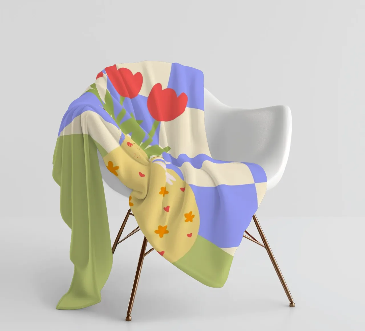 "Checkered Flowers" – Abstract Vase Print coperta in pile da PrintCessStudio