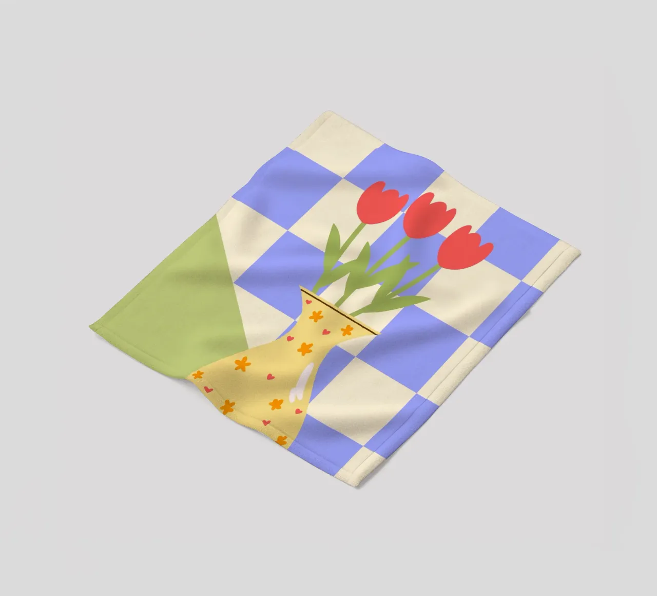 "Checkered Flowers" – Abstract Vase Print coperta in pile da PrintCessStudio