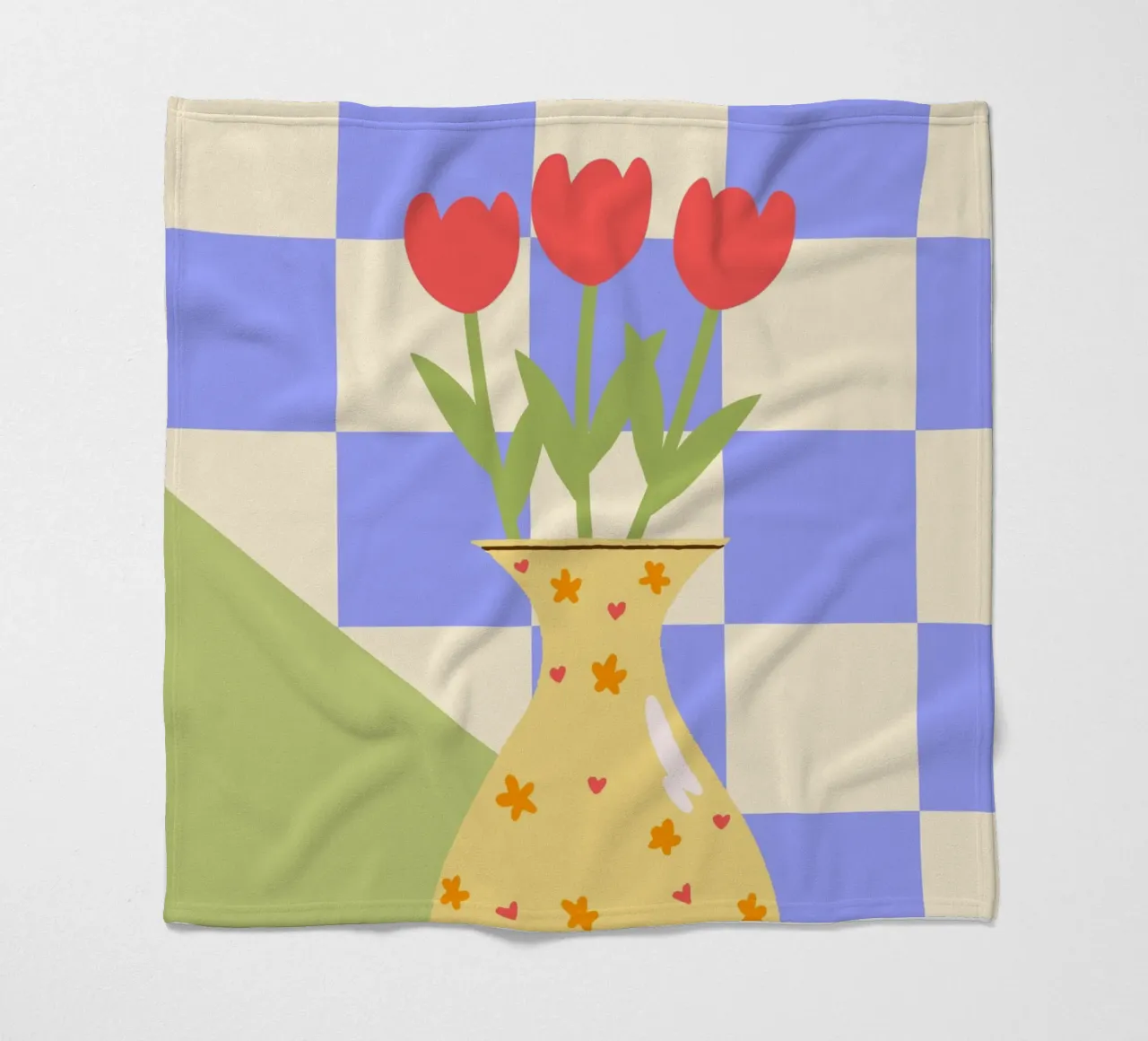 "Checkered Flowers" – Abstract Vase Print coperta in pile da PrintCessStudio