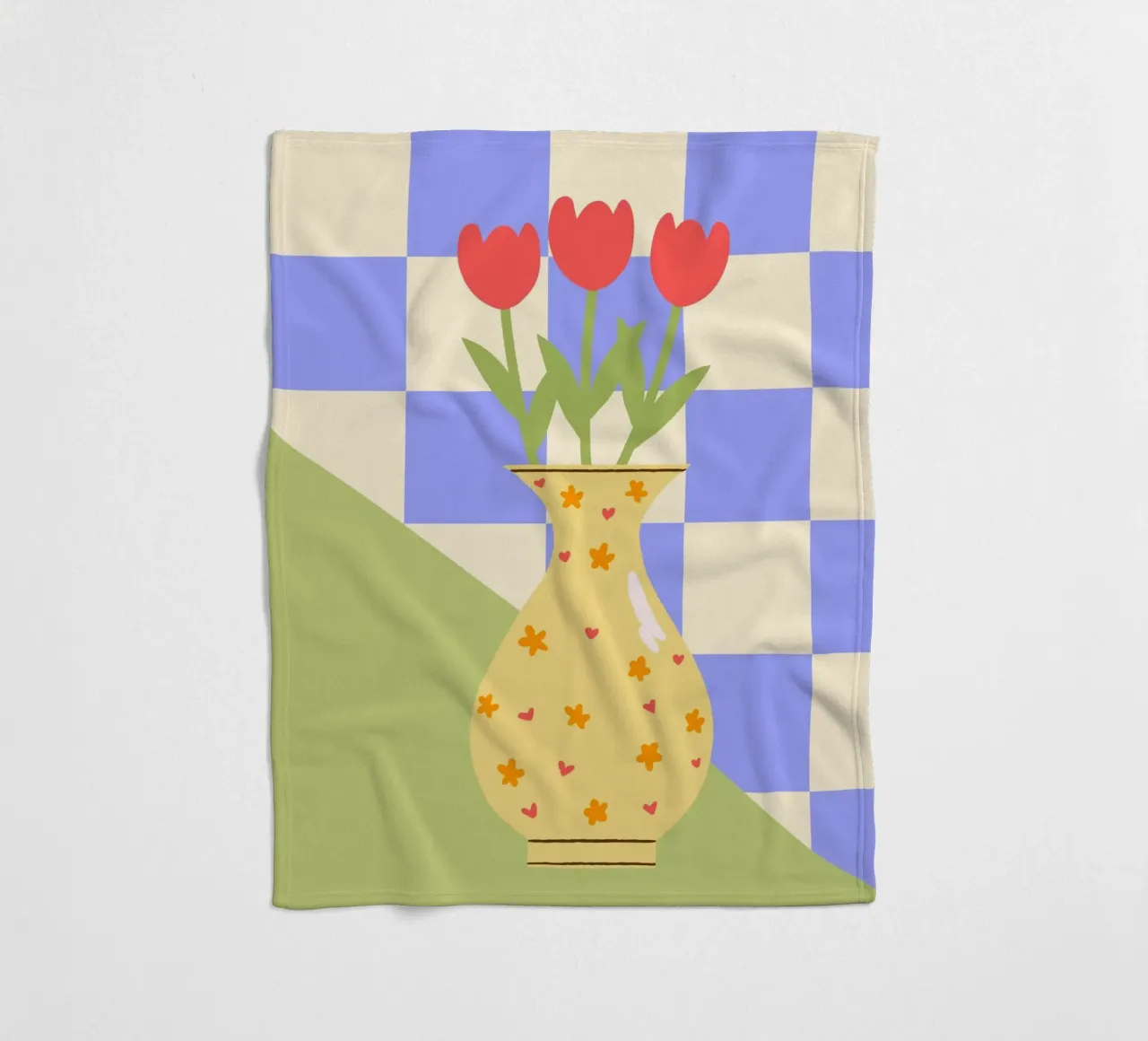 "Checkered Flowers" – Abstract Vase Print coperta in pile da PrintCessStudio