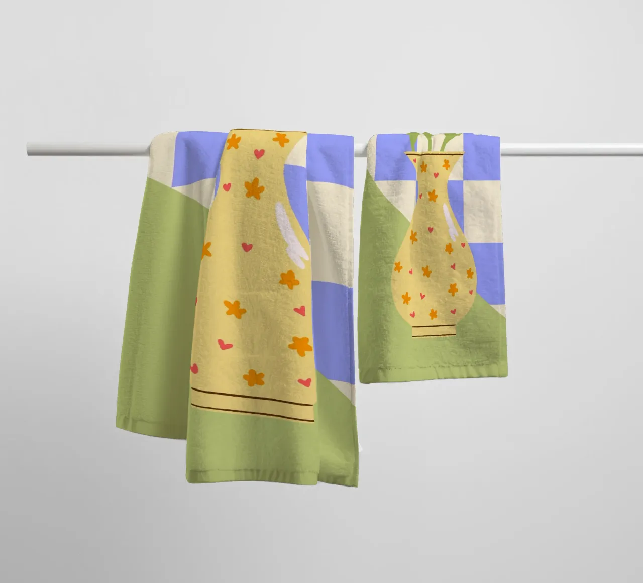 "Checkered Flowers" – Abstract Vase Print asciugamano da bagno da PrintCessStudio