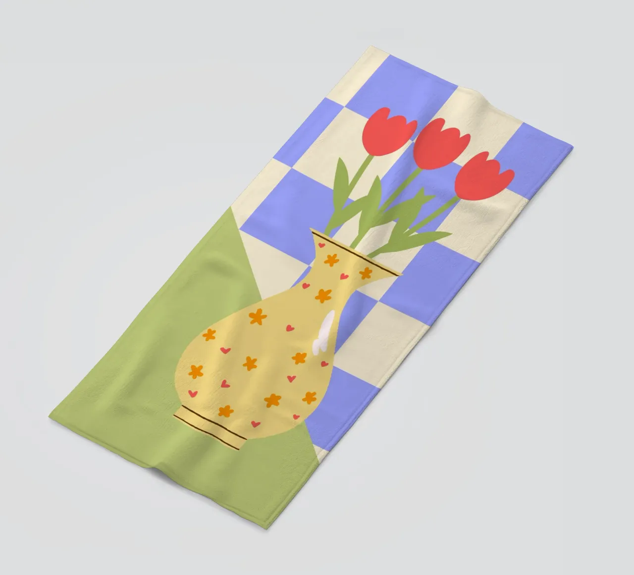 "Checkered Flowers" – Abstract Vase Print telo mare da PrintCessStudio