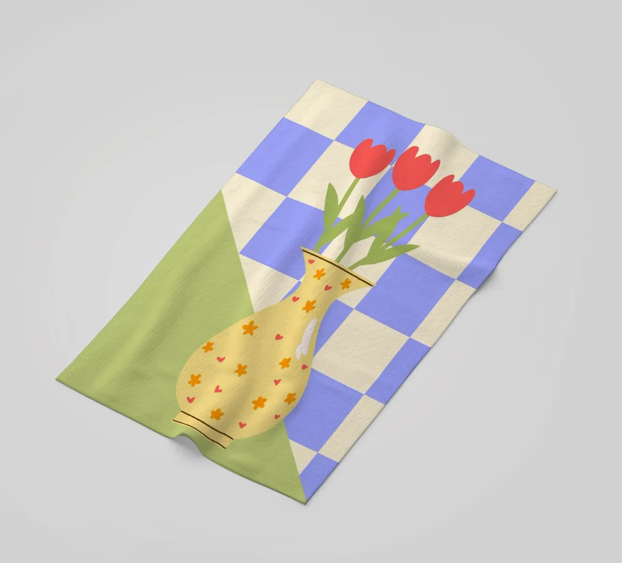 "Checkered Flowers" – Abstract Vase Print telo mare da PrintCessStudio