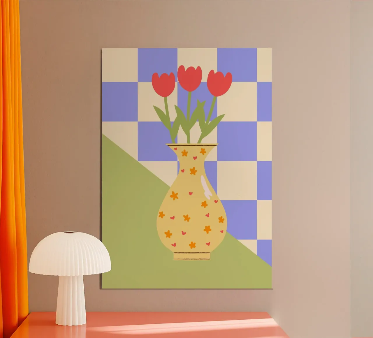 "Checkered Flowers" – Abstract Vase Print carta hahnemühle da PrintCessStudio