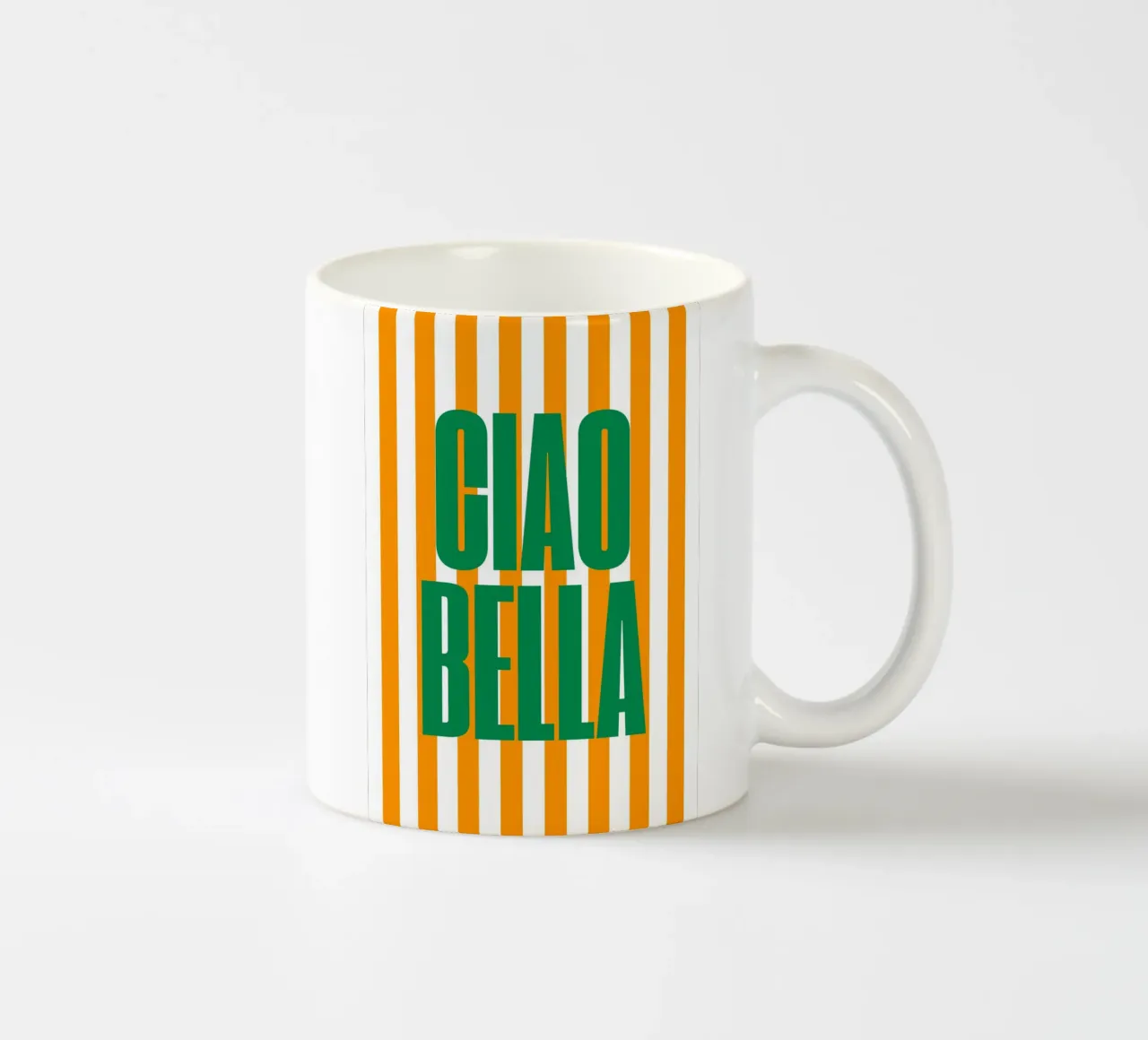 "Ciao Bella" – Bold and Bright Stripe Print tazza in ceramica da PrintCessStudio