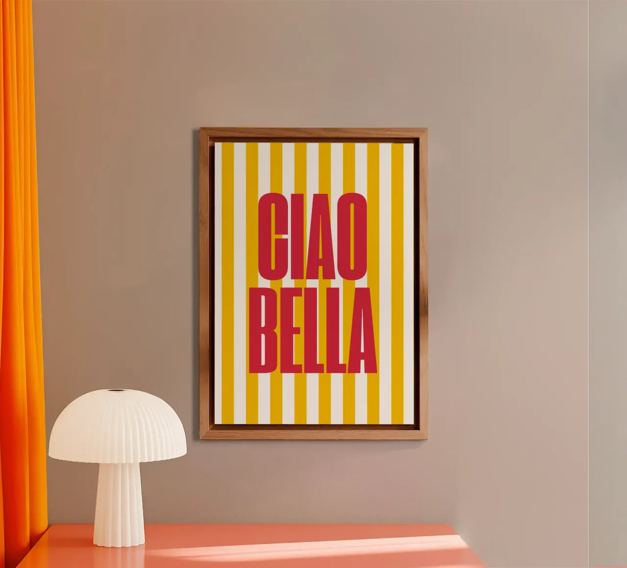 "Ciao Bella" – Vibrant Stripe Statement Print alluminio dibond da PrintCessStudio