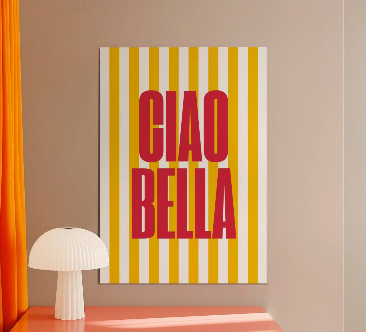 "Ciao Bella" – Vibrant Stripe Statement Print alluminio dibond da PrintCessStudio