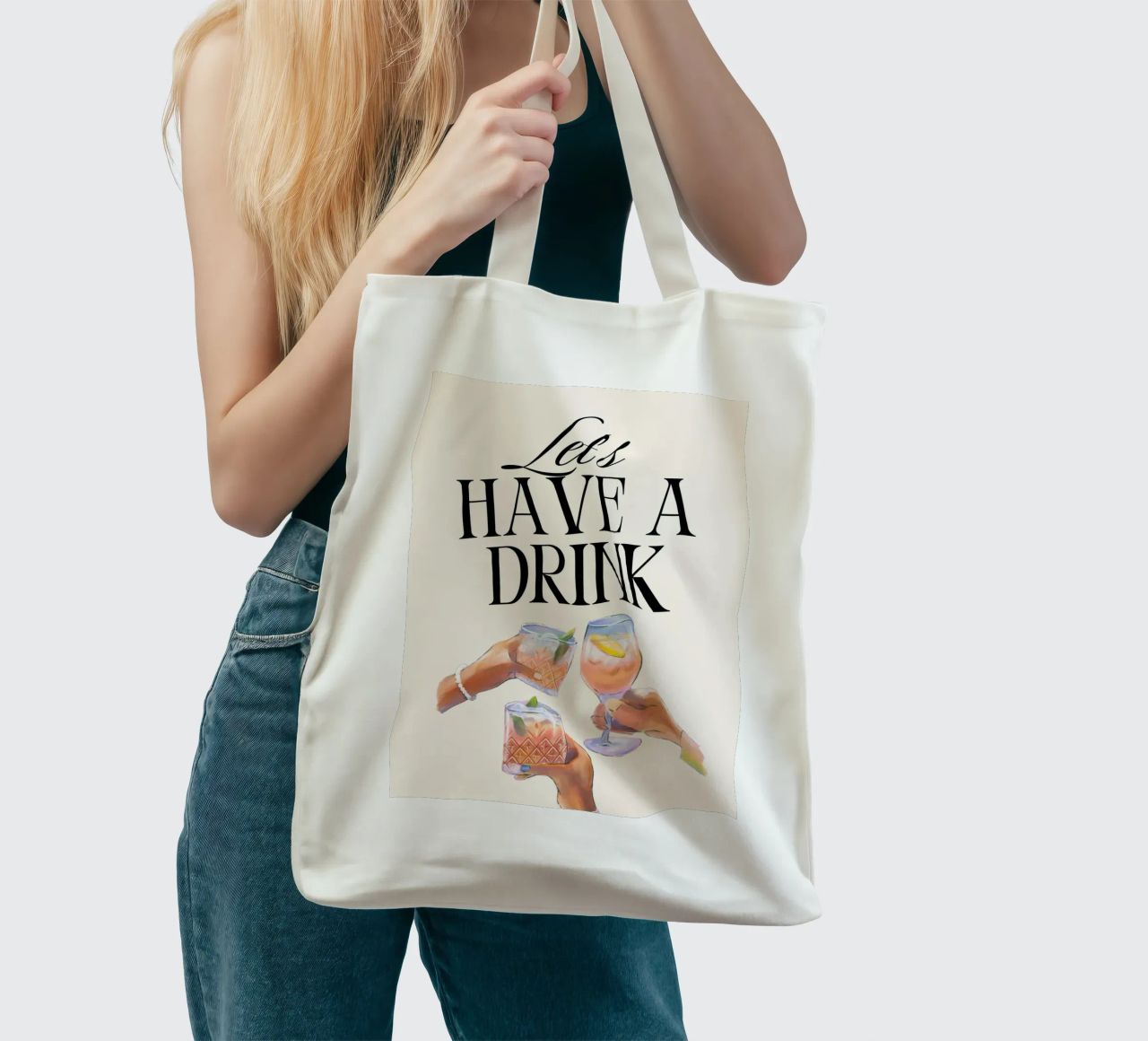 "Let's Have a Drink" – Retro Cheers Print with Clinking Glas borsa in juta da PrintCessStudio