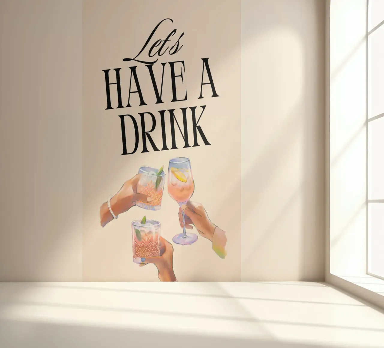 "Let's Have a Drink" – Retro Cheers Print with Clinking Glas papel para pared de PrintCessStudio