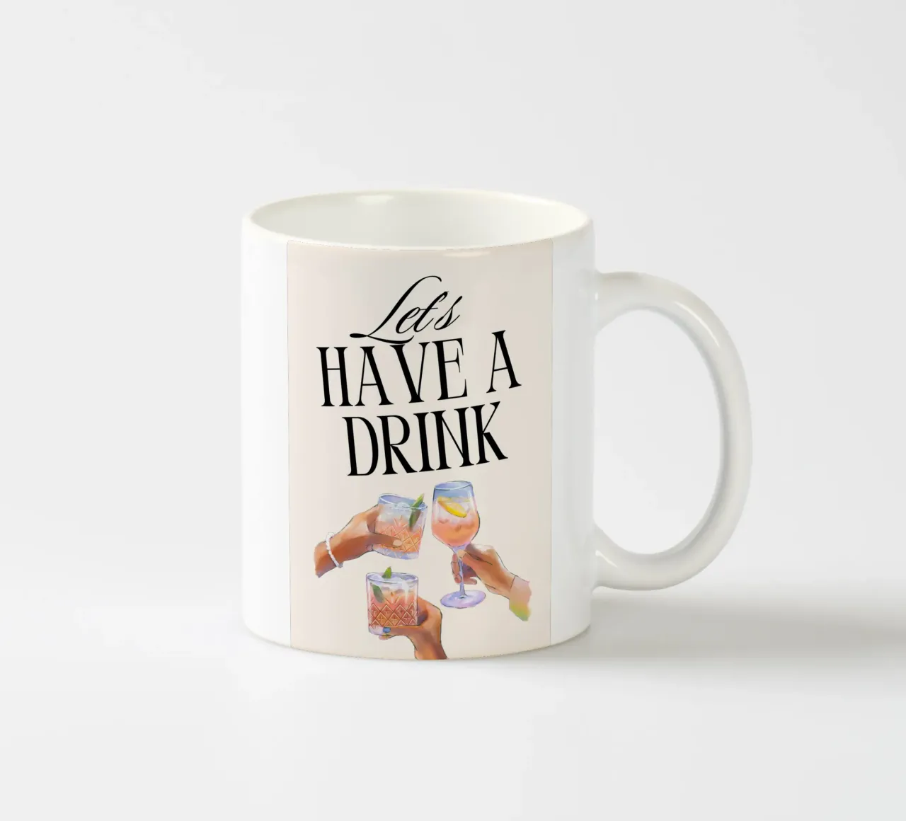 "Let's Have a Drink" – Retro Cheers Print with Clinking Glas Keramik Tasse von PrintCessStudio
