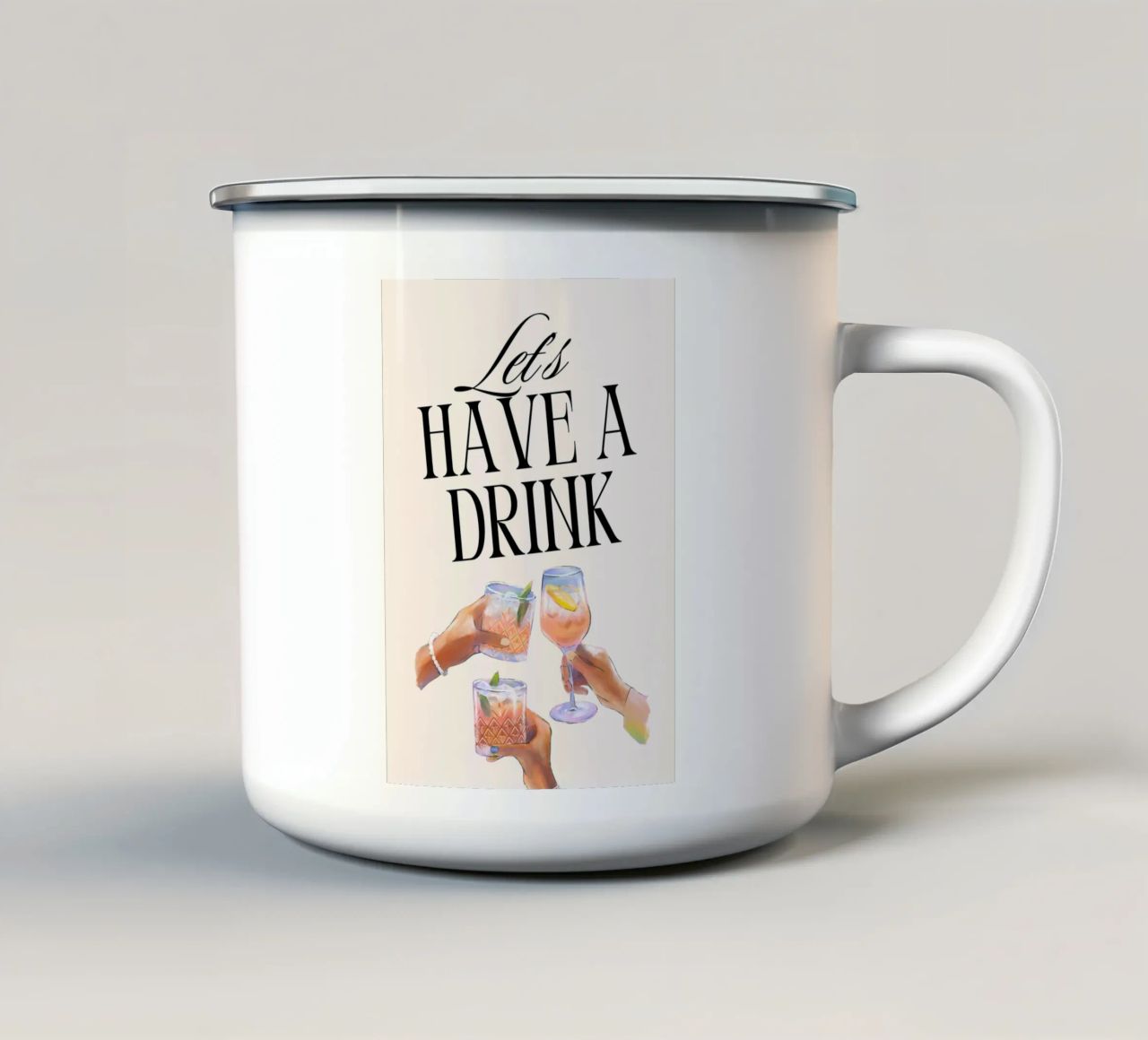 "Let's Have a Drink" – Retro Cheers Print with Clinking Glas tazza in smalto da PrintCessStudio
