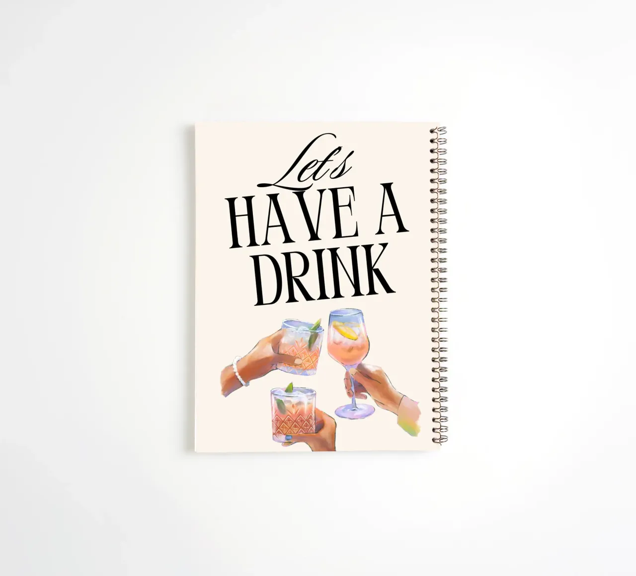 "Let's Have a Drink" – Retro Cheers Print with Clinking Glas spiral notebook by PrintCessStudio