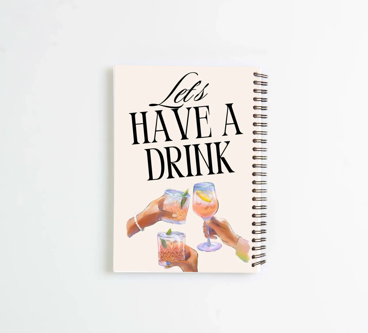 "Let's Have a Drink" – Retro Cheers Print with Clinking Glas spiral notebook by PrintCessStudio