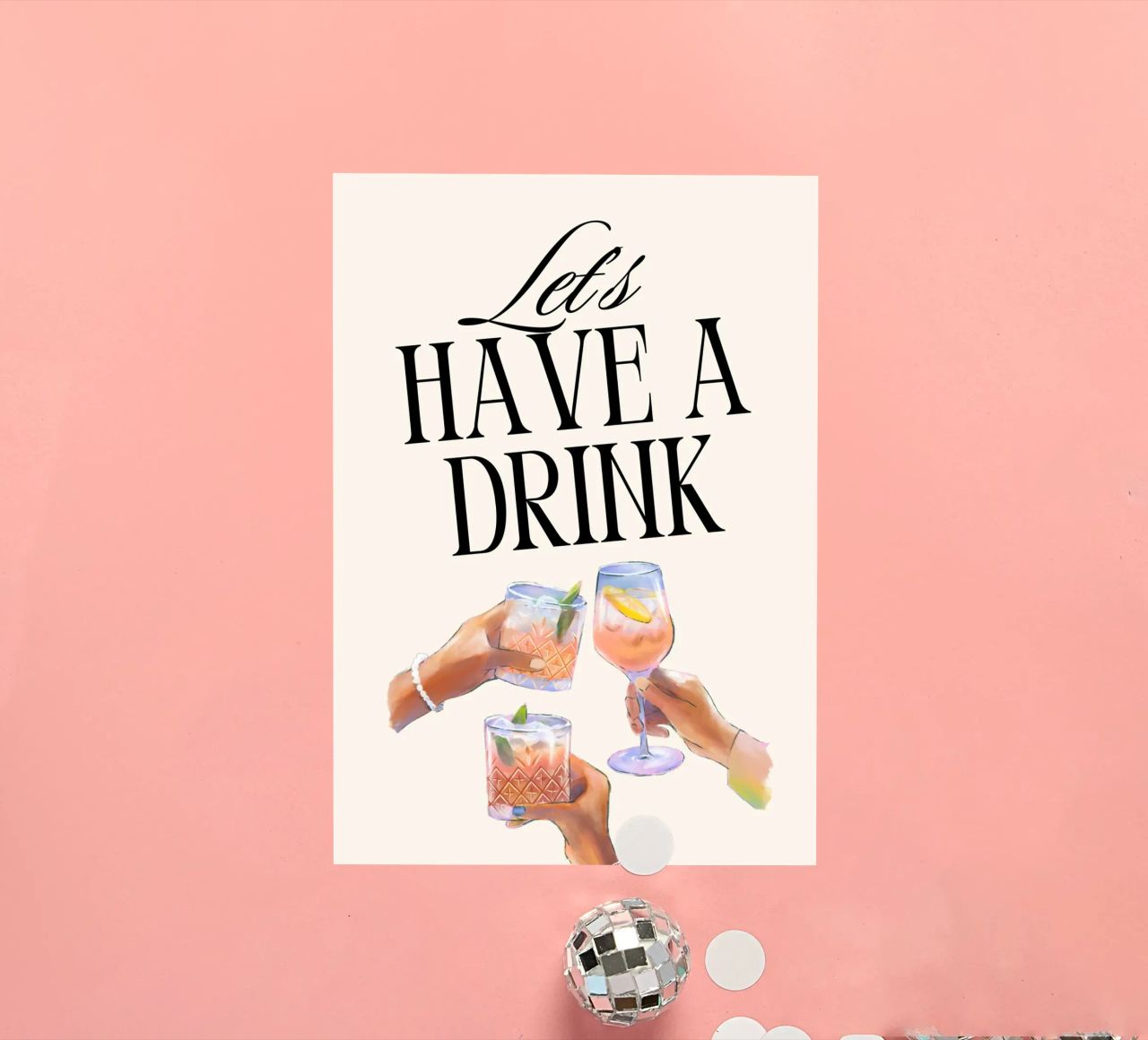 "Let's Have a Drink" – Retro Cheers Print with Clinking Glas adesivo da PrintCessStudio