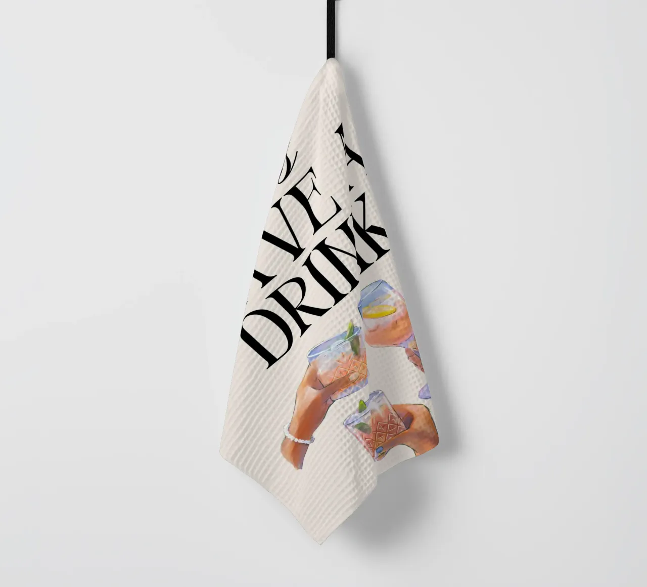 "Let's Have a Drink" – Retro Cheers Print with Clinking Glas Geschirrtuch von PrintCessStudio