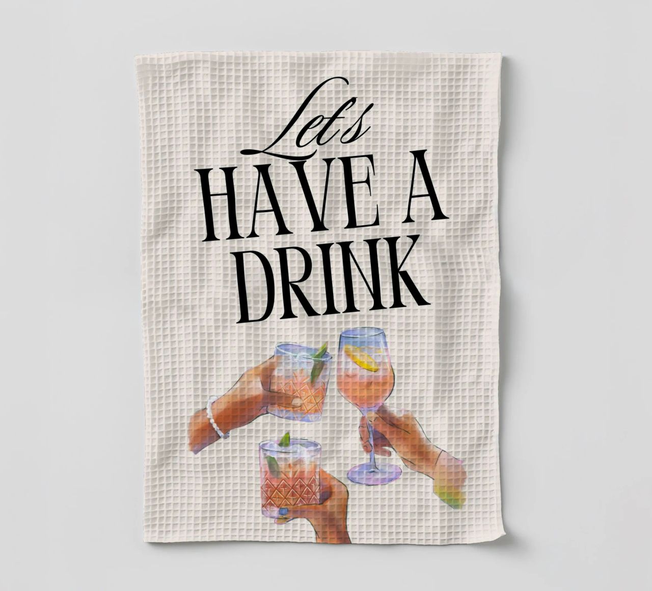 "Let's Have a Drink" – Retro Cheers Print with Clinking Glas canovaccio da cucina da PrintCessStudio