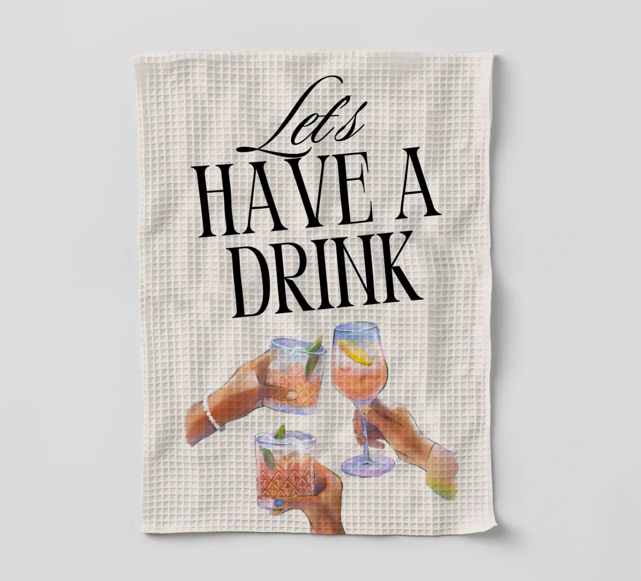 "Let's Have a Drink" – Retro Cheers Print with Clinking Glas Geschirrtuch von PrintCessStudio