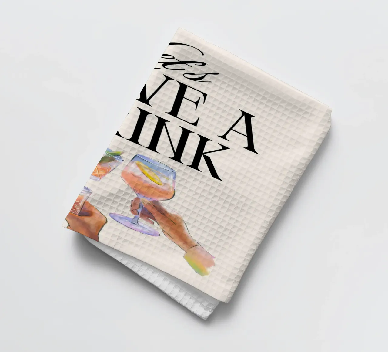 "Let's Have a Drink" – Retro Cheers Print with Clinking Glas Geschirrtuch von PrintCessStudio