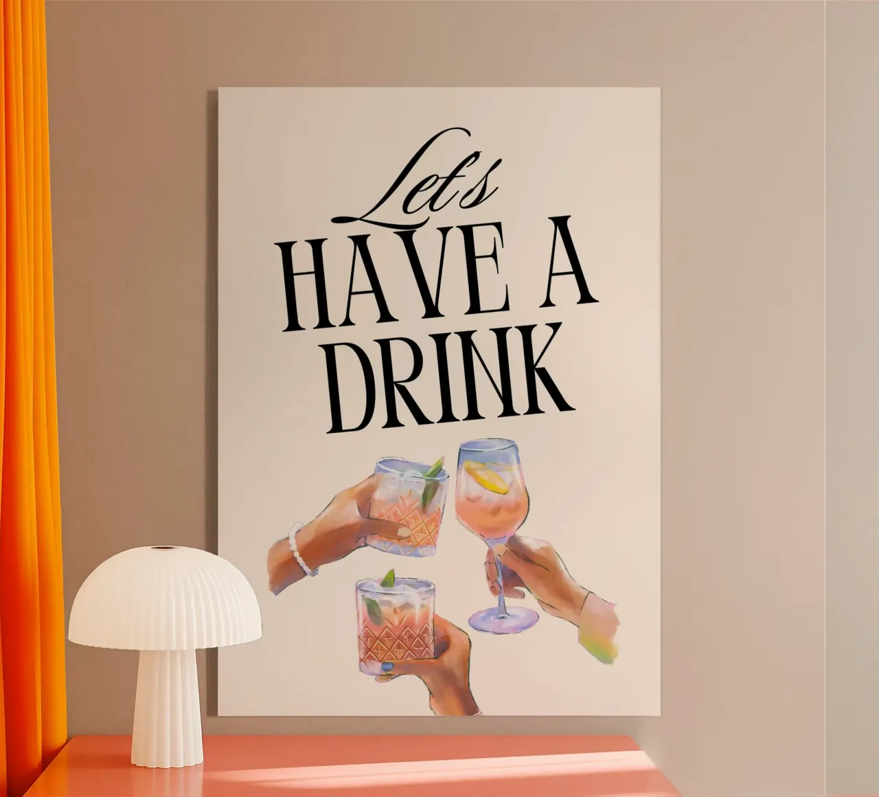 "Let's Have a Drink" – Retro Cheers Print with Clinking Glas acryl van PrintCessStudio