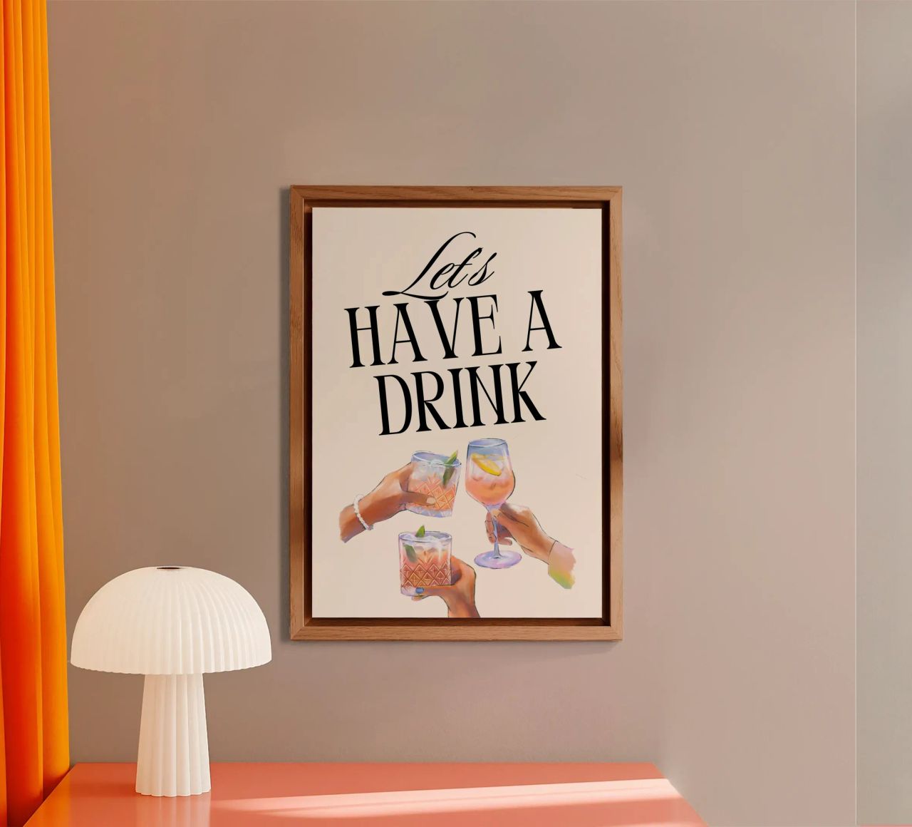 "Let's Have a Drink" – Retro Cheers Print with Clinking Glas alluminio dibond da PrintCessStudio