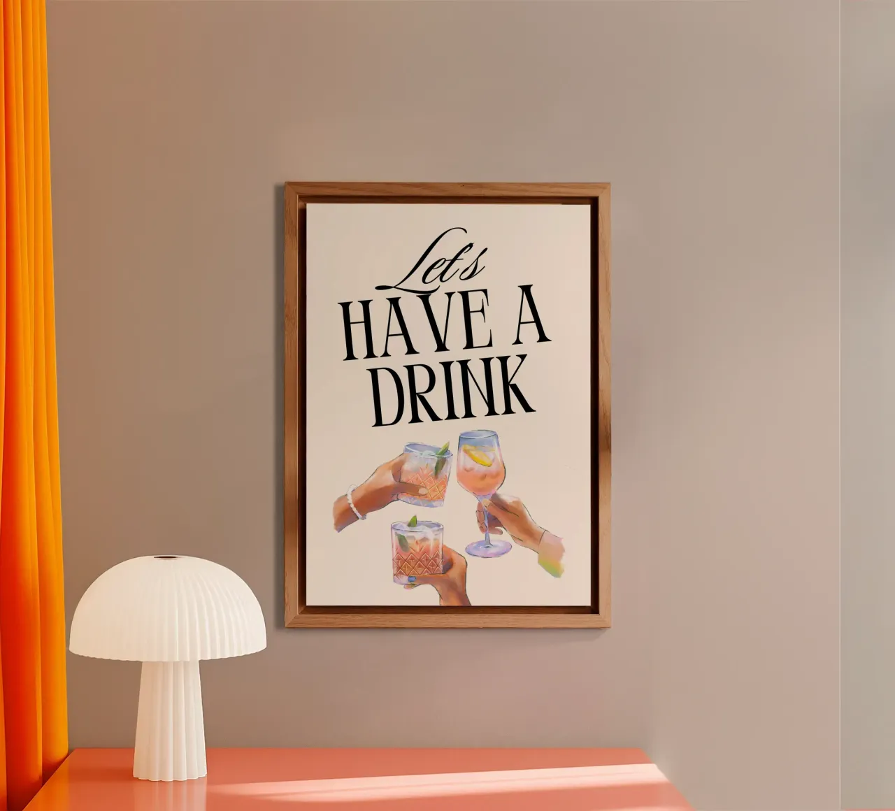 "Let's Have a Drink" – Retro Cheers Print with Clinking Glas alluminio dibond da PrintCessStudio