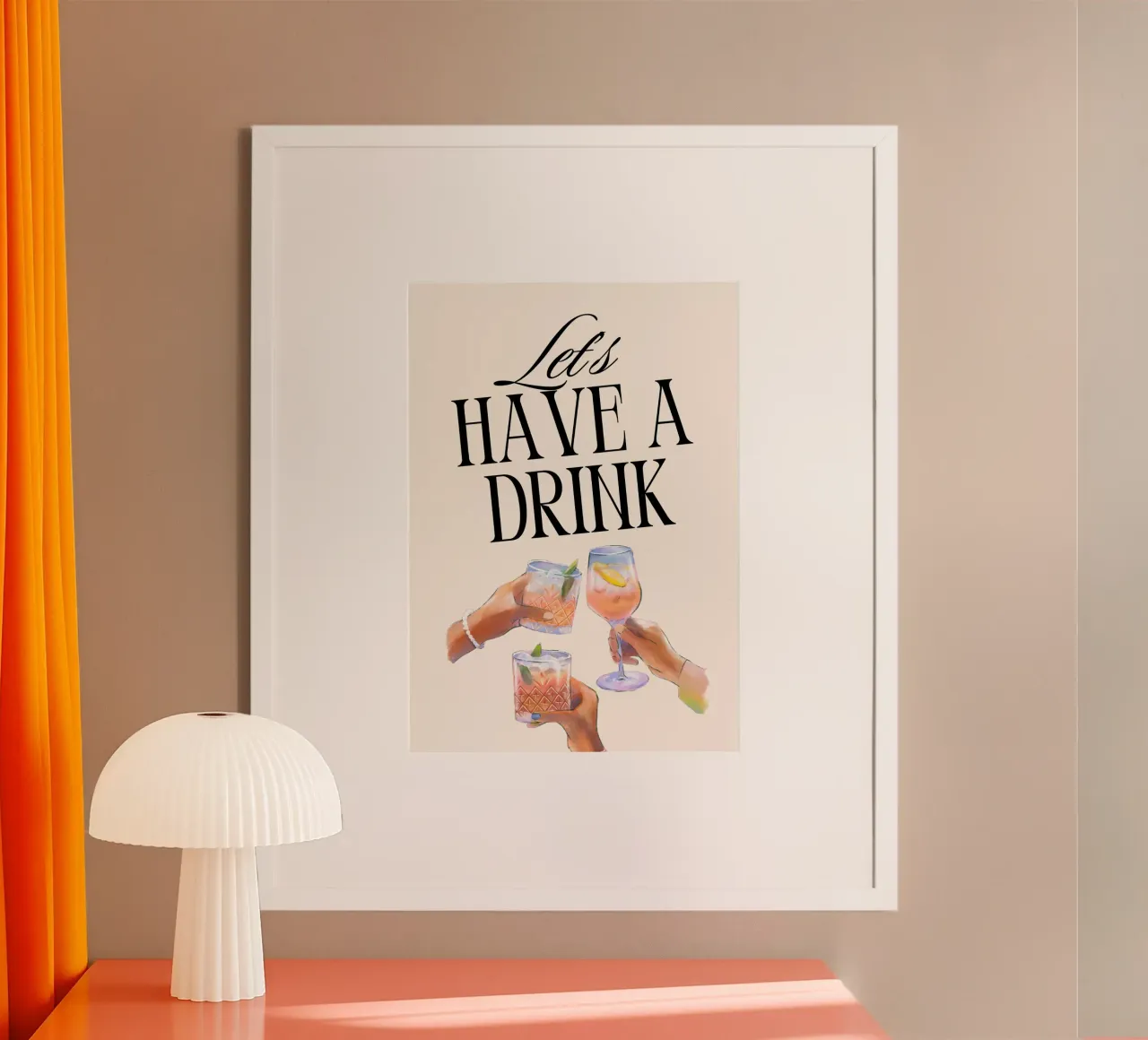 "Let's Have a Drink" – Retro Cheers Print with Clinking Glas hahnemühle de PrintCessStudio