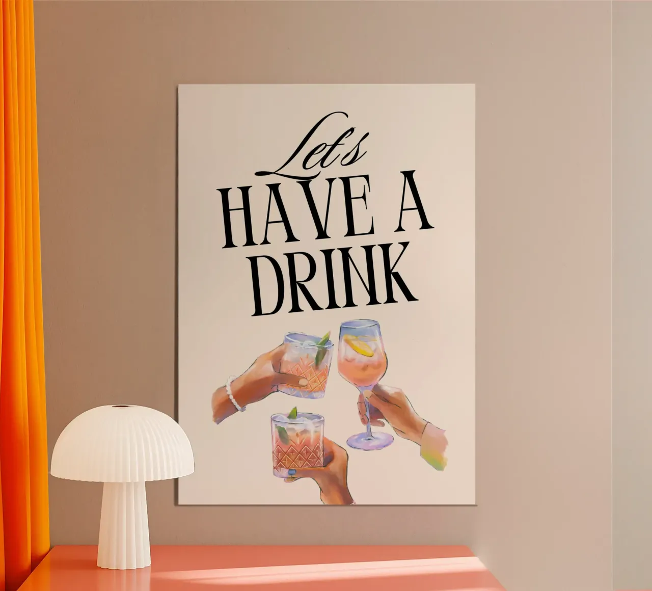 "Let's Have a Drink" – Retro Cheers Print with Clinking Glas carta hahnemühle da PrintCessStudio